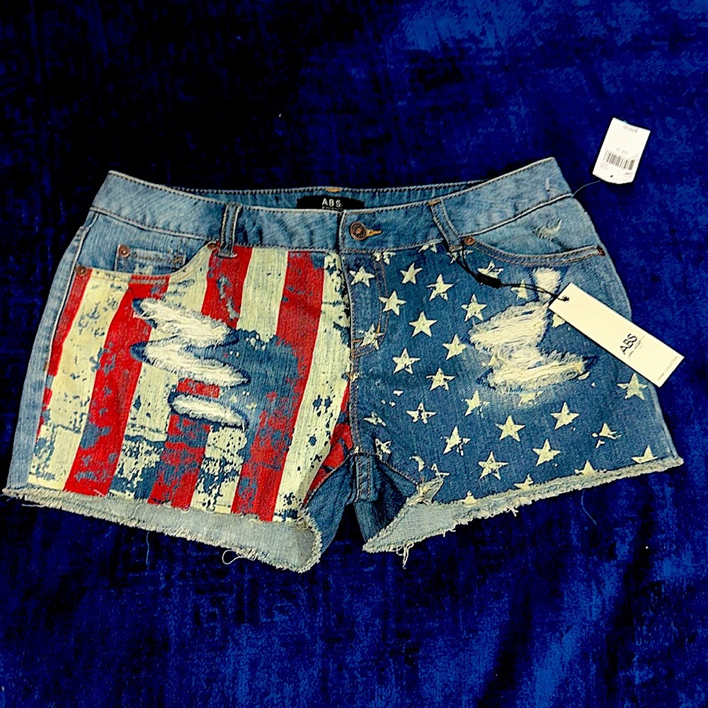 ABS By Allen Schwartz Patriotic Print Denim Shorts